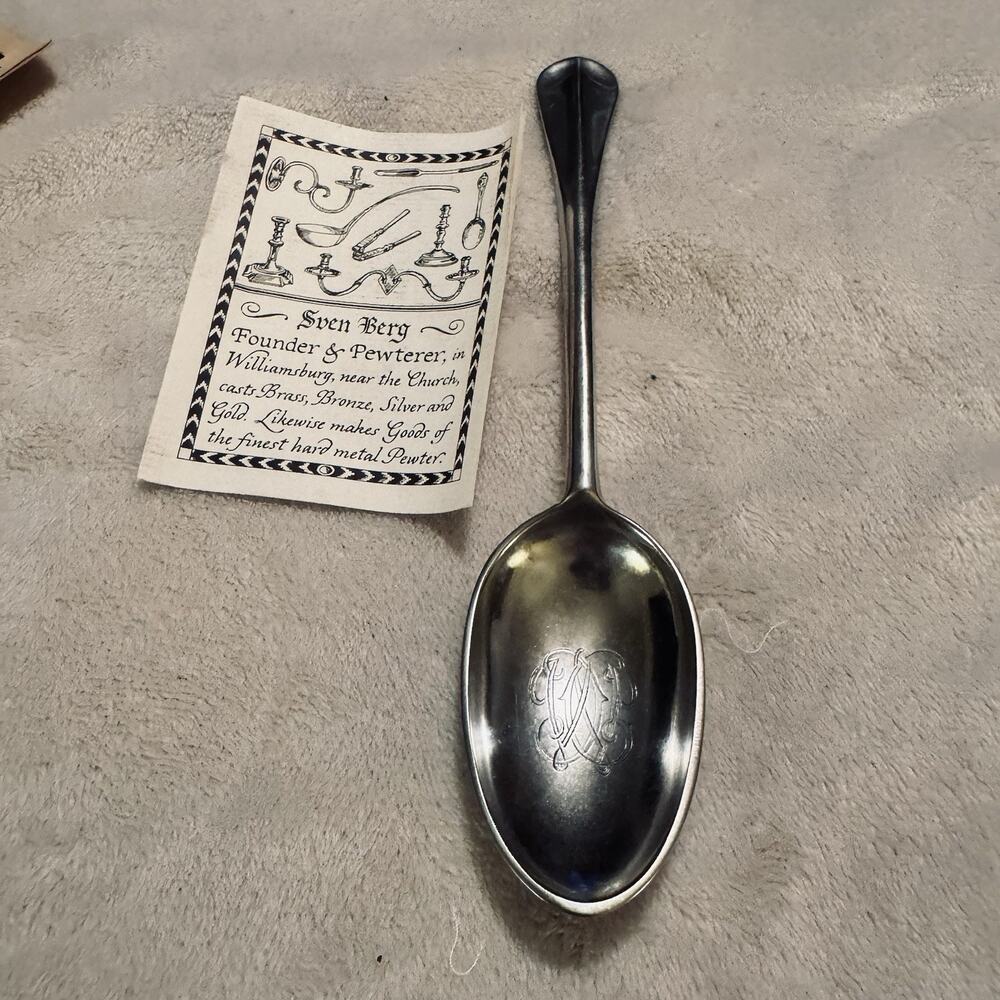 Sven Berg Pewter Spoon Colonial Williamsburg 7.5”